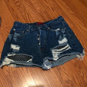 High waisted ripped jean shorts